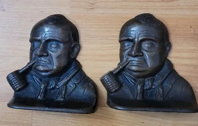 Brass BookEnds 5x5 Old John Wayne? Winston Churchill? Corncob Pipe • $35