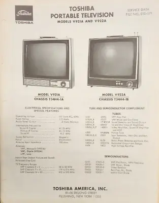 $20 • Buy Toshiba - V921A & V922A Portable Television - Service Manual