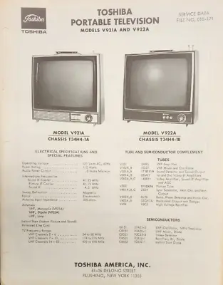 Toshiba - V921A & V922A Portable Television - Service Manual • $20