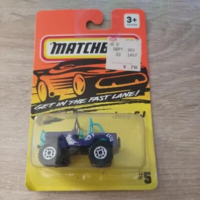 Matchbox 1/64 Diecast Get In The Fast Lane Sticker On Card Purple Jeep CJ • $2.90