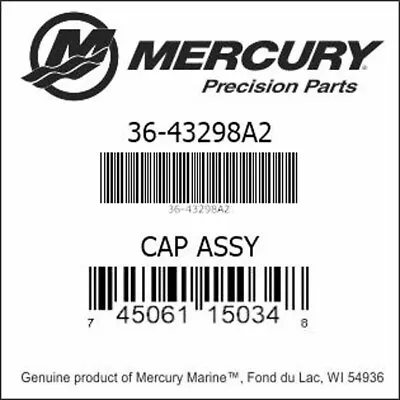 Mercury Quicksilver Cap Assembly Part # 36-43298A 2 • $28.50