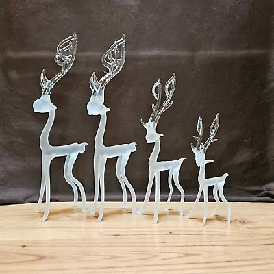 Vtg Silvestri Blown Frosted Glass Art Reindeer Elk Family 9  7” & 5” Figurines • $100