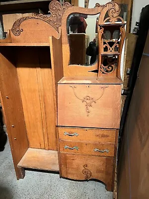 Antique Solid Carved Oak Secretary Shelf Unit & Display Stand. • $175