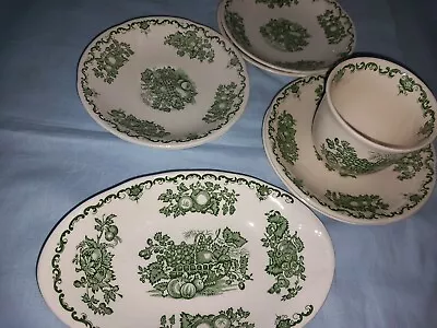 Mason's Green 'Fruit Basket' X 8 Pieces -Cup Saucers Oval Dish-Look Unused • £18