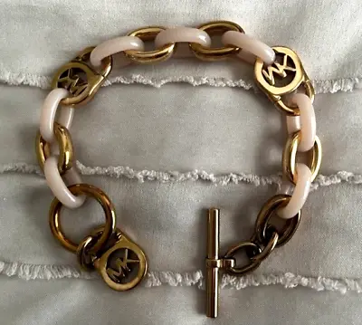 Michael Kors MK Tag Logo Chunky Chain Rose Gold Tone 8  Toggle Bracelet • $24.99