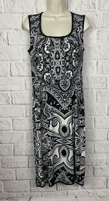 VTG Melissa Masse Made To Measure Dress Black White Paisley Sleeveless Size M • $18.22