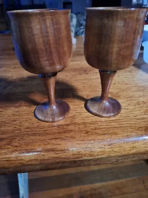 1977 Timber Turned Goblet 2 Cups Wooden Maple Pair Port Macquarie  • $65