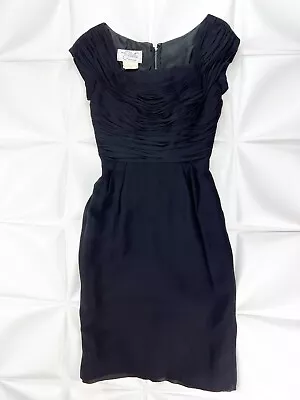 Vtg Miss Elliette California 12 Sz 0 Black 100% Silk Ruched Sheath Shift Dress • $65.62