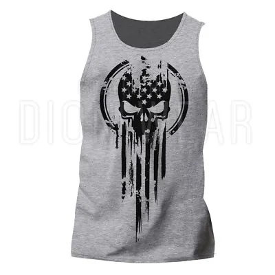 American Warrior Flag Skull Military Tank Top Sleeveless T-shirt • $23.95