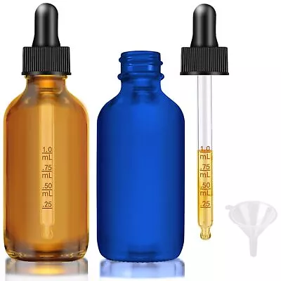 Glass Dropper Bottles 2 Oz Amber And Blue Dropper Bottle For Essential Oils ... • $12.19