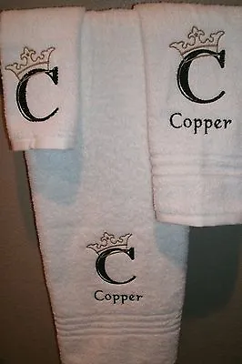 Monogram Crown Engraved Letter  Personalized 3 Piece Bath Towel Set ANY COLOR • $28