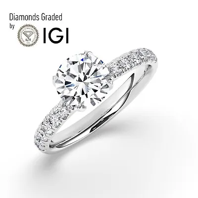 Round Solitaire Hidden Halo Platinum Engagement Ring2 Ct Lab-grown IGI • $2205.90