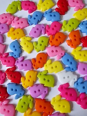 Job Lot Of 50 Assorted Colours Rabbit Shape Two Hole Buttons Size 17mm By 13mm • £3.60