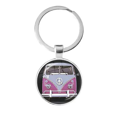 Pink Hippie Peace Sign Kombi Bus Keychain(1only) • $10.95