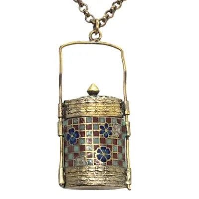 Vintage Perfume Locket Snuff Box Stash Pendant Necklace Cloisonne Enamel Chinese • $85