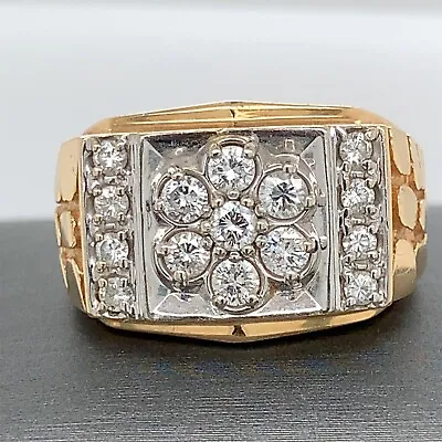 1.09 CTW Mens Diamond Nugget Style Ring 14K Yellow Gold Sz 10.5 Kentucky Cluster • $1900