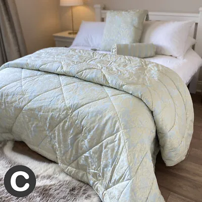 Luxury Duck Egg Green Gold Floral Duvet Covers Bedspread Throws Cushions • £24.95