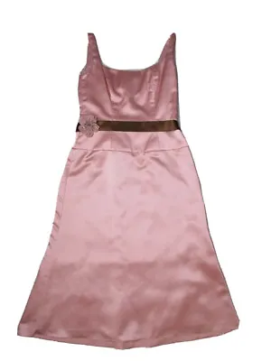 Vintage 80s 90s Satin Formal Dress 4 6 Small S Pink Brown Flower Sash Wedding • $14.88