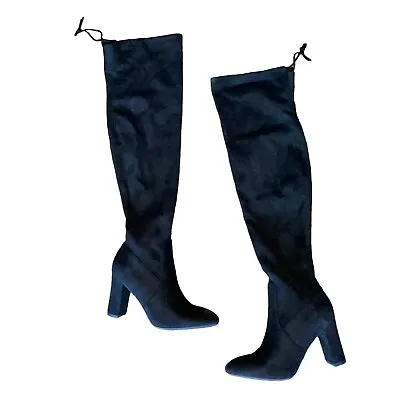 Top Moda Over The Knee Black Micro Suede Sock Boots 6.5 Pointed Toe • $24.99