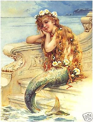 Vintage Antique Era Victorian Little Mermaid Fantasy Canvas Art Print Large Size • $49.80