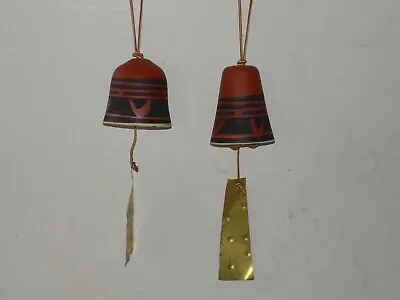 Pair Of Painted Terra-cotta Clay Bell Wind Chimes Pacific Stoneware USA • $7