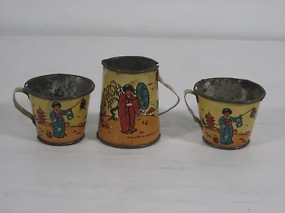 Vintage Ohio Art Tin Litho Childs Cups With Chinese Figures  Look  • $9.99