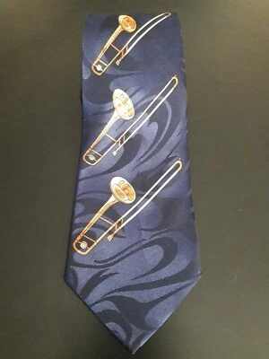 $6.49 • Buy Trombone Slide Tie Navy Blue Gold Brass Band Music Musician Instrument Hand Made