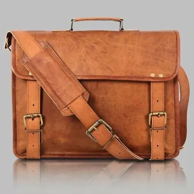 Men's Genuine Vintage Leather Messenger Solid Big Shoulder Laptop Bag Briefcase • $53.20