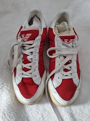 £9.99 • Buy AJ ARMANI JEANS Genuine Bianco Red Sneaker Trainers Womens Shoes Size UK 4