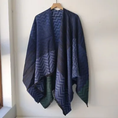 Missoni Chevron Stripe Wool Blend Shawl Wrap Navy Blue Green O/S • $105