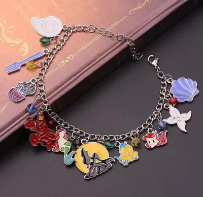 The Little Mermaid Ariel Themed Multicharm Metal Charm Bracelet • $16.50
