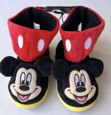 Mickey Mouse Slippers Boys 9-10 Girls Booties Hard Sole Disney New 1161 • $11.99