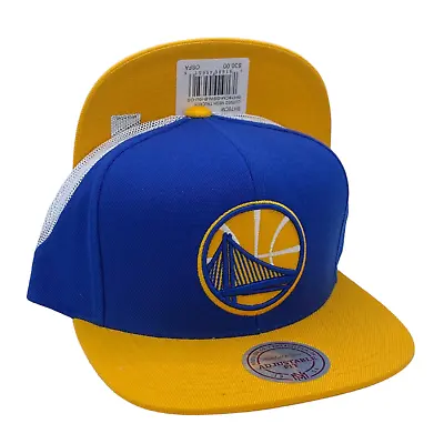 Mitchell & Ness Golden State Warriors Mesh Snapback Trucker Hat Cap Blue / Gold • $29.94