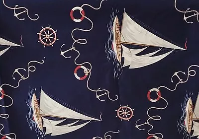 Ralph Lauren Navy Blue Nautical Sailboat Sewing Fabric Material 96  X 58  ~ NOS • $349.95