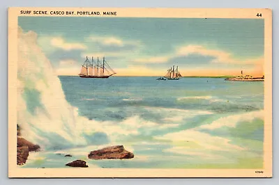 Portland Maine Casco Bay Sailing Ships ME Linen Postcard • £4.61
