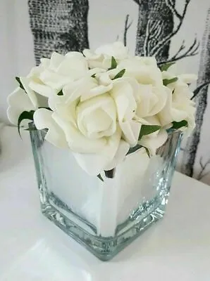 White Roses In Mirror Cube Artificial Plant (Home Decor) • £13.99