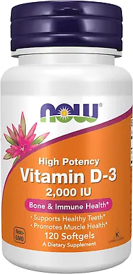 Now Supplements Vitamin D-3 2000 IU 120 Softgels • $7.20