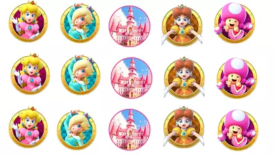 15x Pre Cut Edible Mario Princesses Cupcake Topper • £3.99