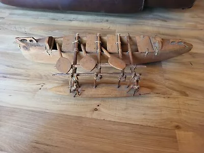  Vintage Large Handmade Wooden Canoe With Paddles • $63.74