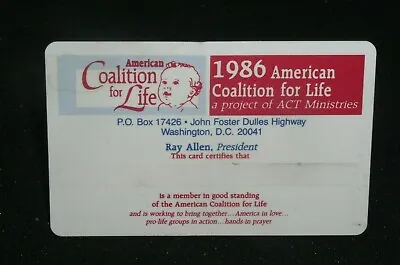 America Coalition For Life 1986 Membership Card~Blank/Unsigned~Pro-Life Org. • £11.16