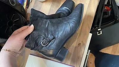 Black GABOR Soft Leather Ankle Boots U.K. 4 Zip Side • £19.99