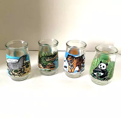 Lot 4 Vtg Welchs Jelly Jar Glasses WWF Panda Crocodile Tiger Zebra Endangered • $15.16