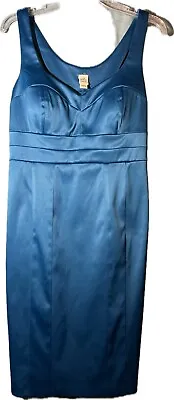 Sangria Semi Formal Cocktail Sleeveless Sheath Short Dress Satin Blue Size 12 • $14.65