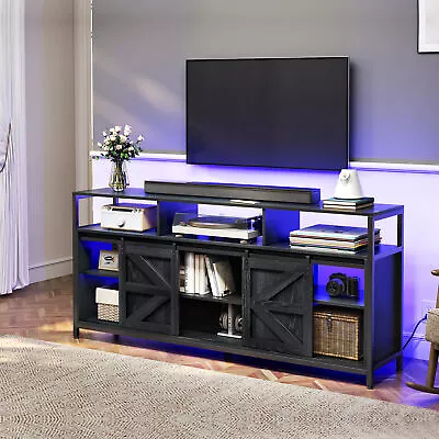 RGB LED TV Stand Cabinet Wood With Power Station Entertainment Center Console • $193.99