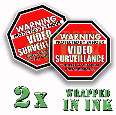 Warning 24 Hour Video Surveillance Security Stickers RED OCT Decal 2 PACK • $3.49