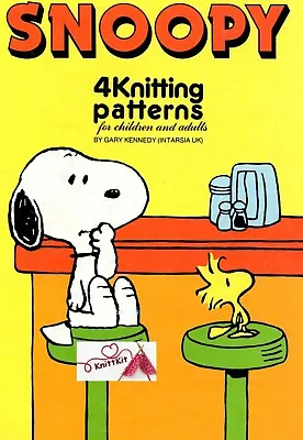 **SNOOPY ** 4 X Retro Knitting Patterns Jumpers Kids & Adults Sz 24-40  • £3.99