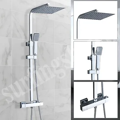 £59.99 • Buy Bathroom Thermostatic Exposed Shower Mixer Twin Head Large Square Bar Set Chrome