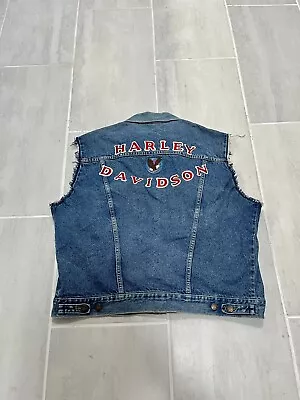 Rare Vintage Rustler Harley Davidson Motorcycles Denim Vest Jacket 80s Sz XL • $33.99