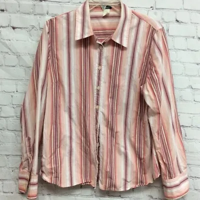 J. Crew Womens Button Down Shirt Pink White Stripe Long Sleeve Cuff Collar XL • $8.99