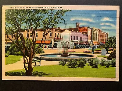 Postcard Macon GA - Third Street Park And Fountain • $4